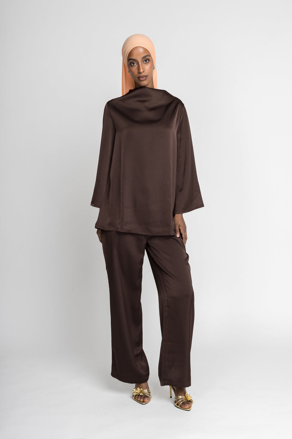 silk pants rich brown