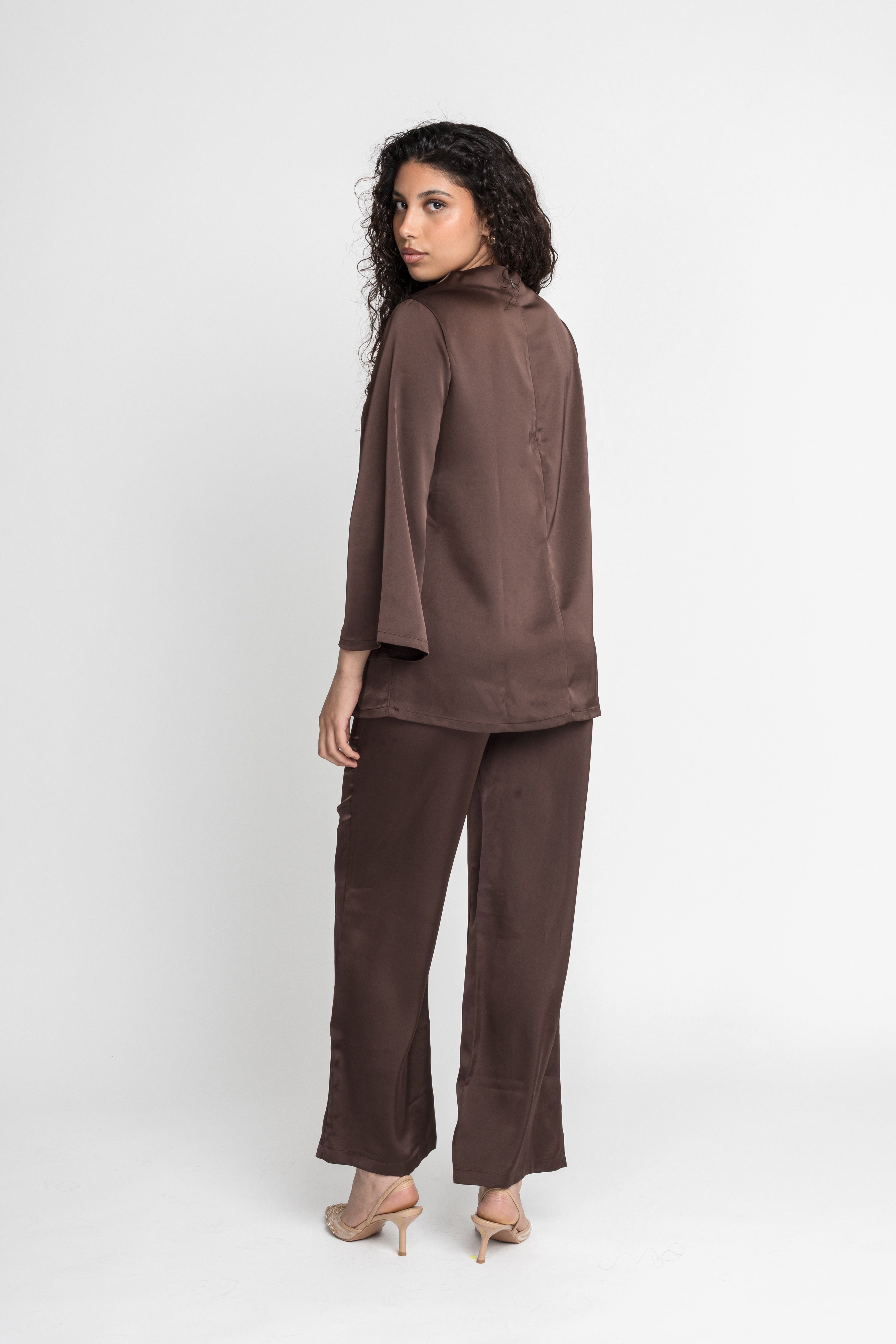 silk blouse rich brown