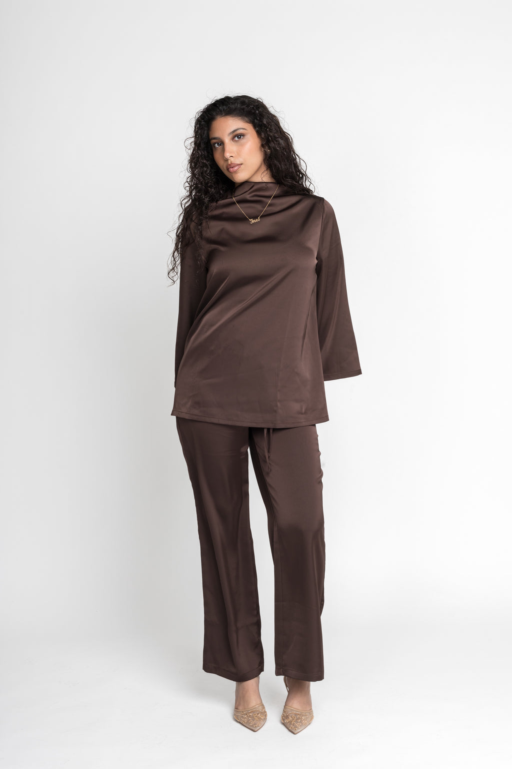 silk blouse rich brown