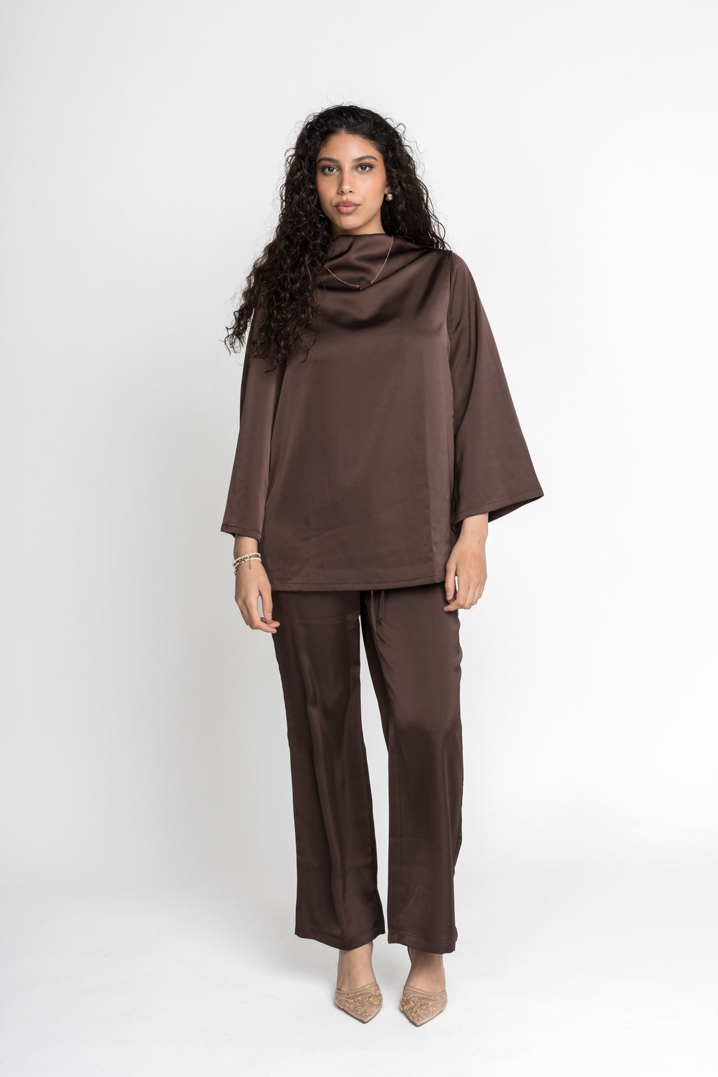 silk blouse rich brown