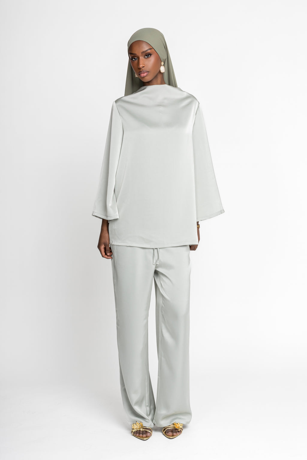 silk pants lake green