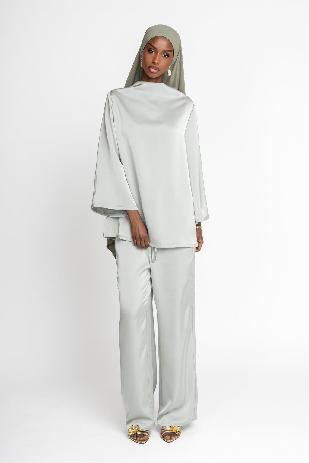 silk pants lake green