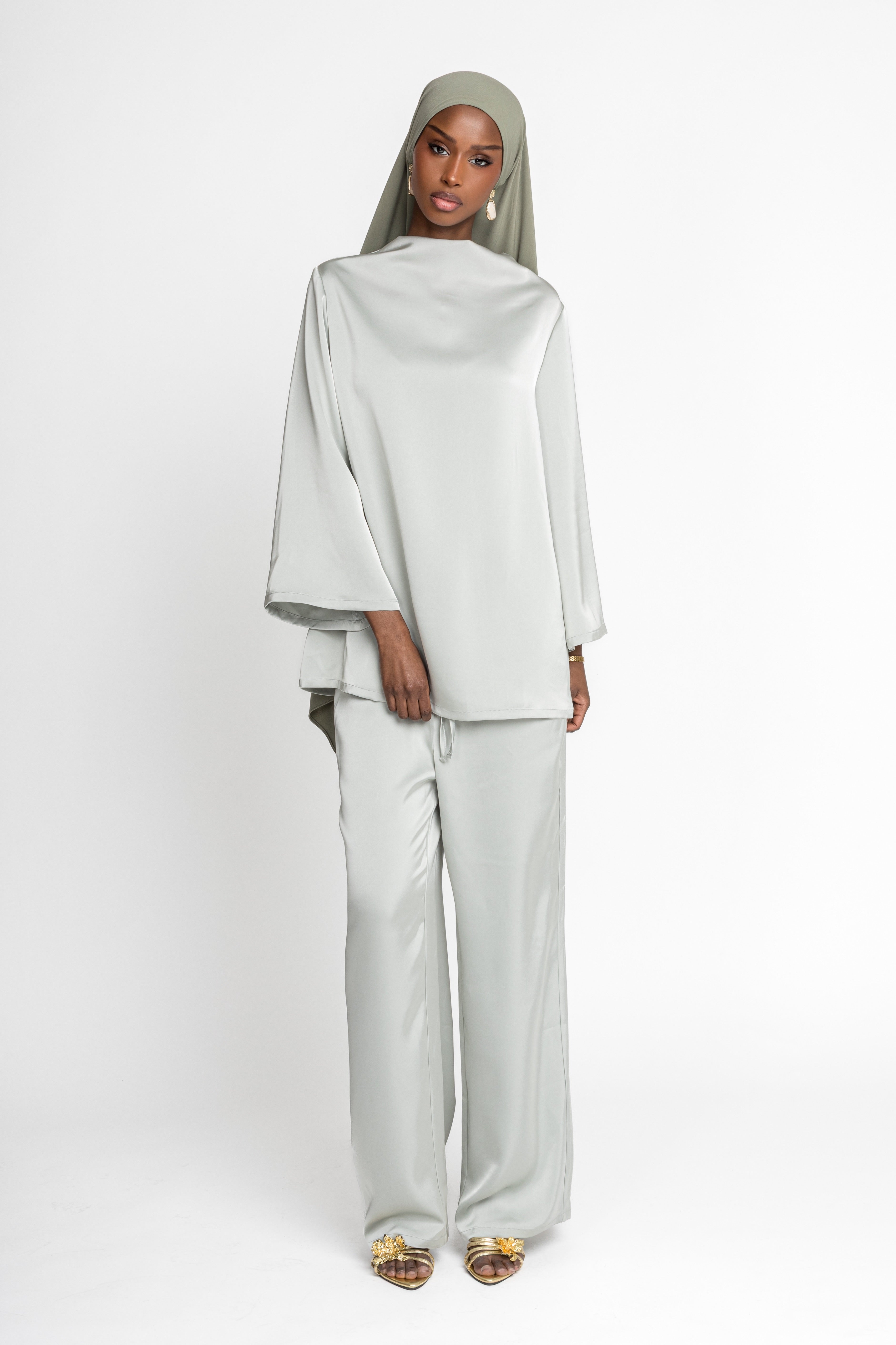 silk pants lake green